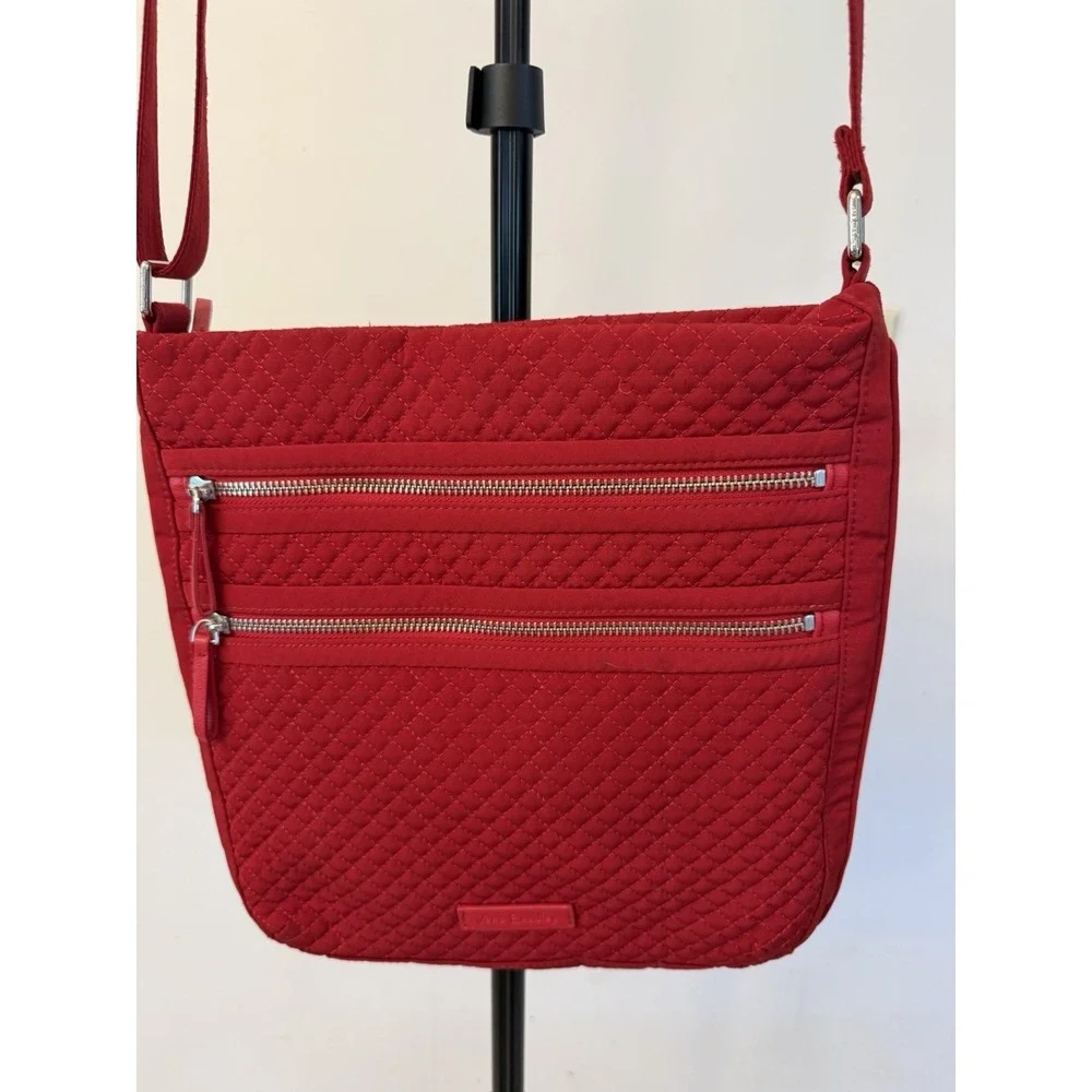 Vera Bradley Triple Zip Crossbody Bag Womens Medium Red Quilted Polyester